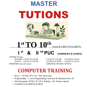 Master Education Center 1 st to 10th cbse , state tuitions online and offline